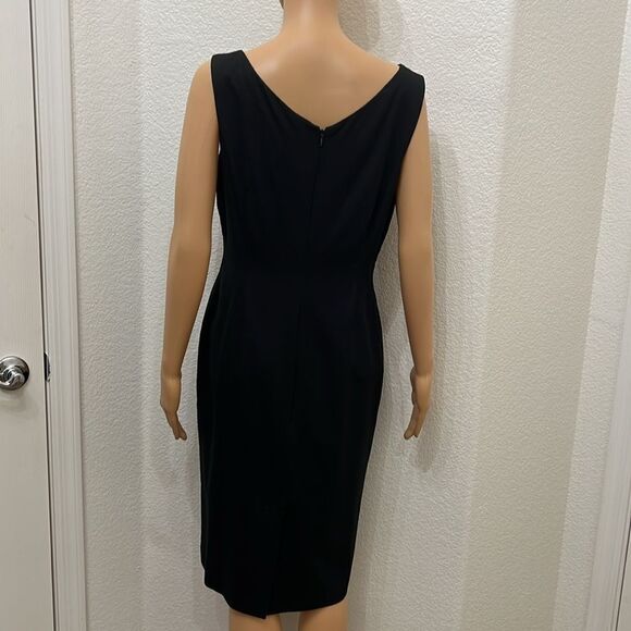 Sphirea Woman’s Dress Sz 8 Black Short Sleeve VNeck Silky Midi Zipper Back - Picture 6 of 10